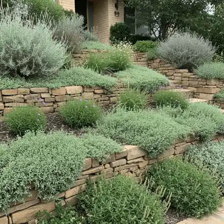 A sloped front yard with low native ground covers