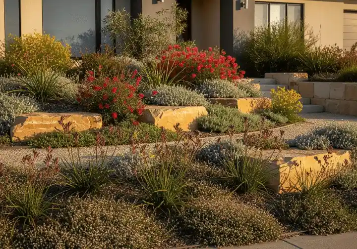 Low-maintenance front yard with Australian natives