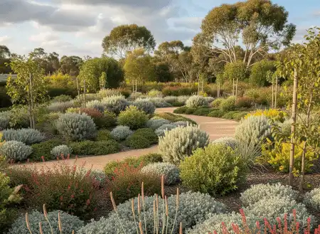 Low-maintenance garden with layered planting