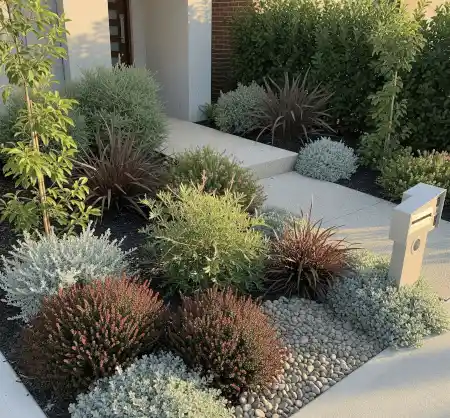 Small bushes with various foliage colours and textures