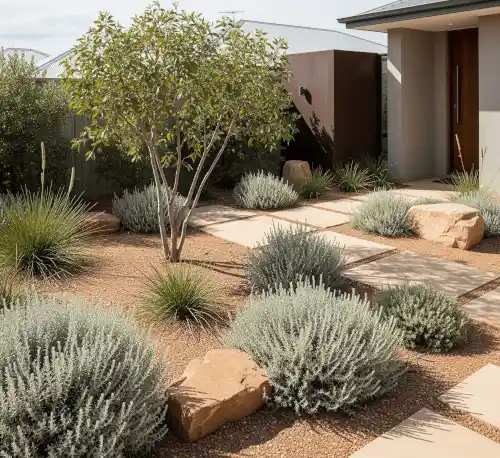 Small front yard with arid landscaping