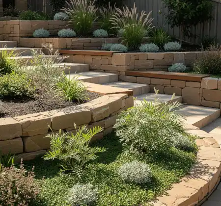 Terraced retaining walls with seatings