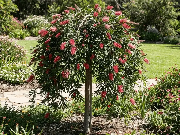 Weeping standard Grevillea tree 'Poorina Royal Mantle'
