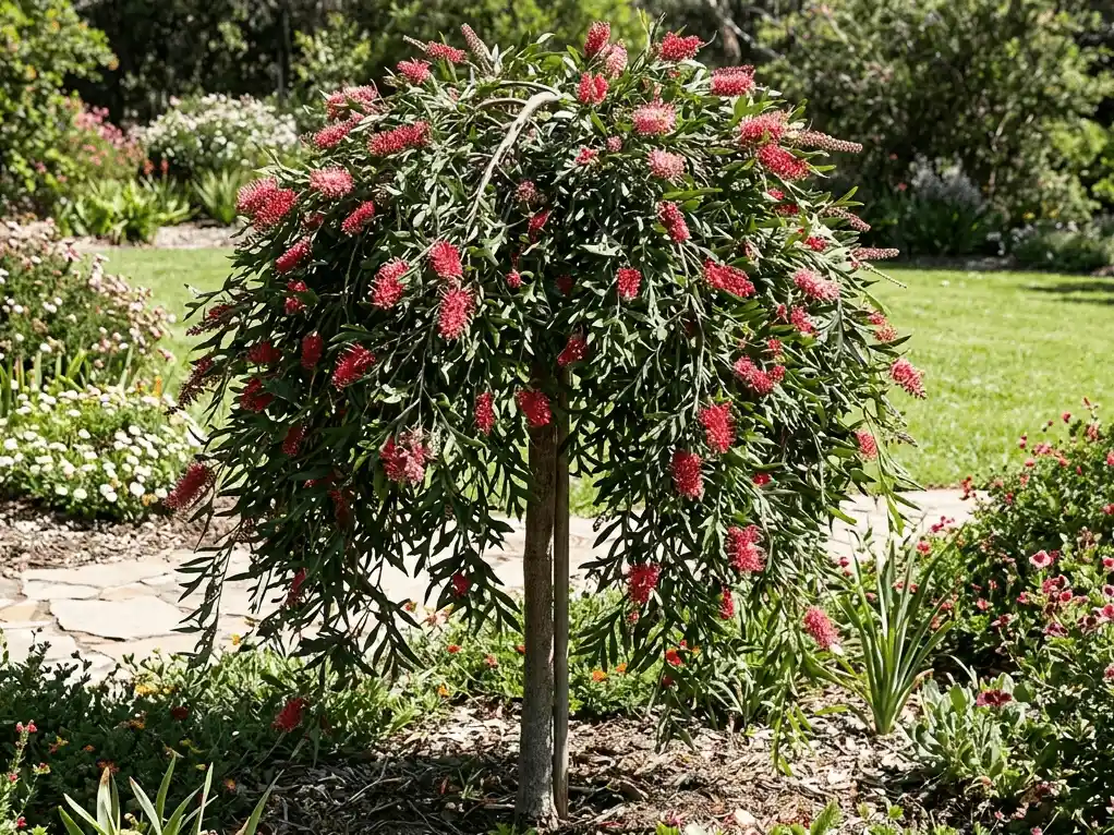 Weeping standard Grevillea tree 'Poorina Royal Mantle'